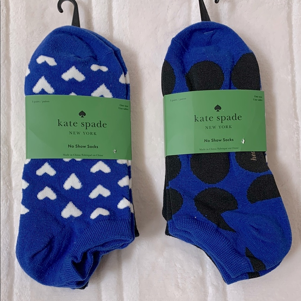 Kate Spade NY No Show Socks Blue Prints 3 Pairs One Size